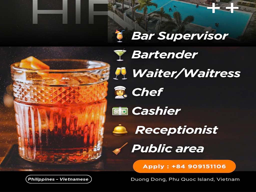 Tuyển dụng Rosso Bar & Khách sạn VLC Phú Quốc